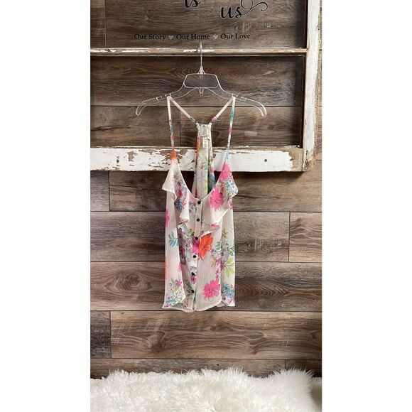 Arizona Jeans XL Floral Sheer Racerback Flowy Top - Picture 6 of 11